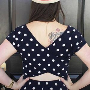 Gilli, Navy Blue Dress w White Polka Dots, Large